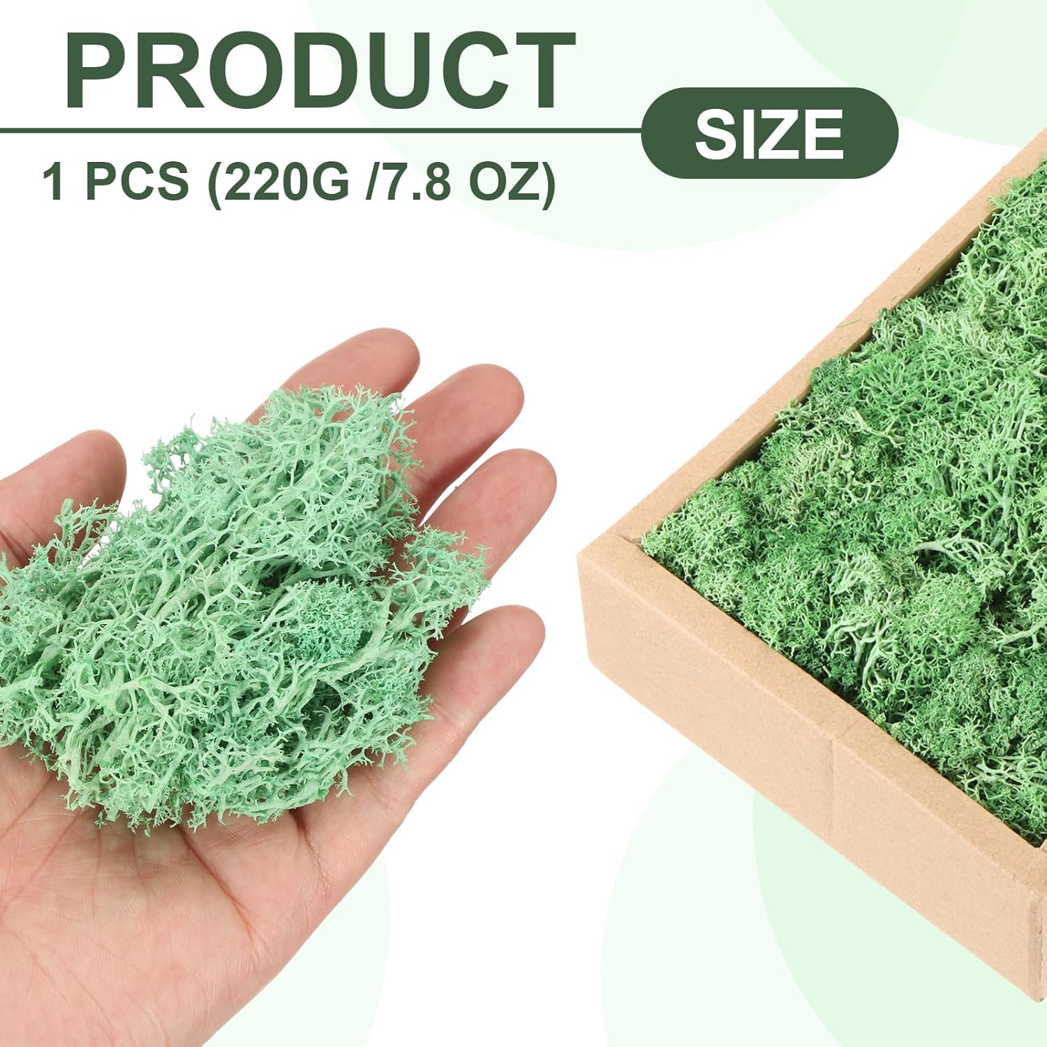 MECCANIXITY 7.8oz Preserved Reindeer Moss, Green Decorative Artificial Fake Moss for Potted Plants Indoor Crafts Lichen Centerpieces Decor