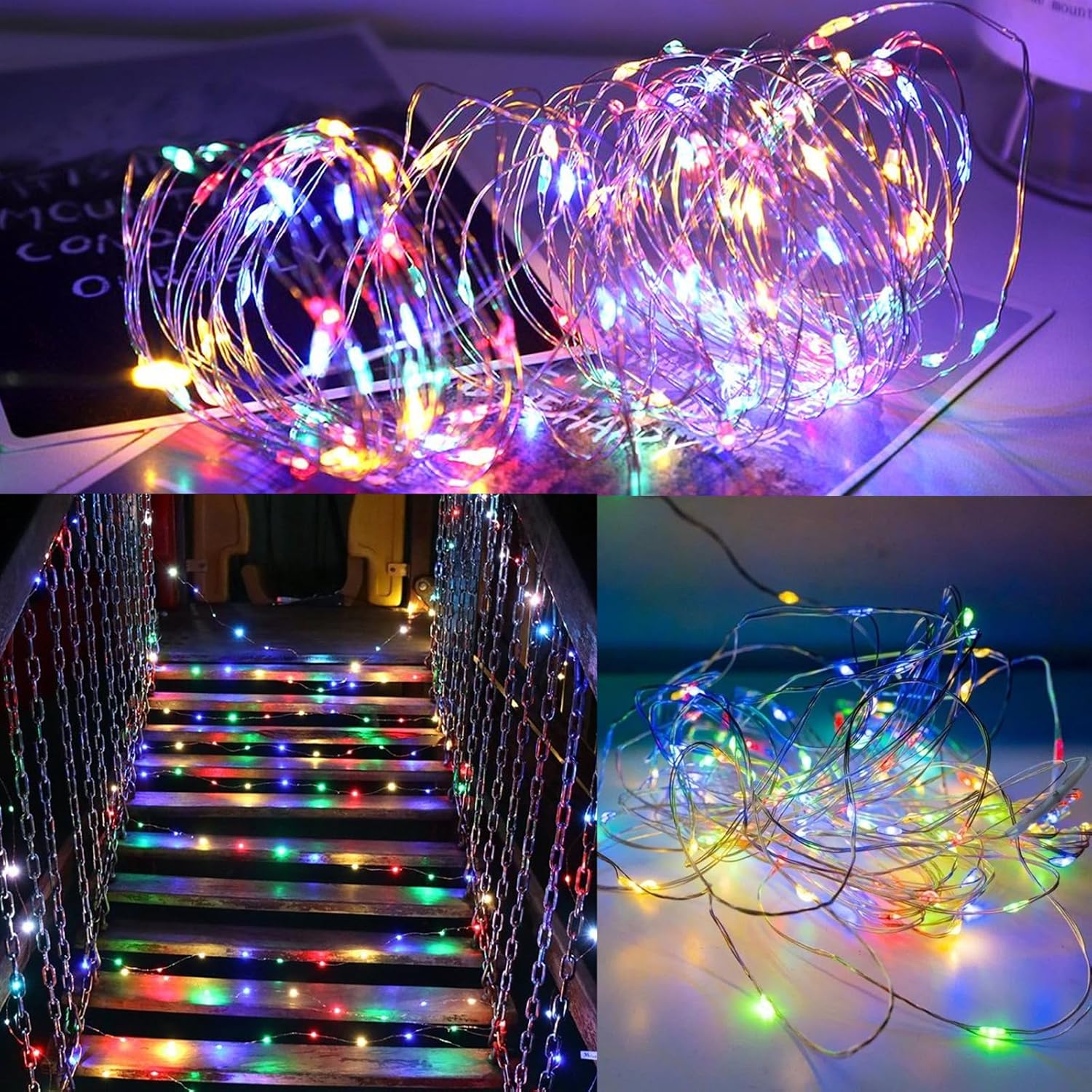 LAMPHOME Fairy Lights Plug in, 33Ft 100 LEDs Waterproof Twinkle Firefly Lights, Adaptor Included, Starry String Lights for Wedding Indoor Outdoor Christmas Patio Garden Decoration, Multicolor