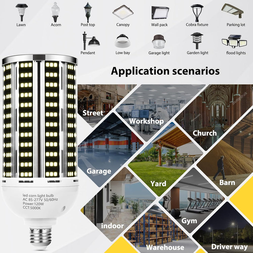 4 pack 120W LED Corn Light Bulb(1200W Equivalent ) ,Commercial Grade DayLight 5000K E26/E39 15900LM Medium Mogul Base LED Lamp,Large Area Lights For Outdoor Indoor Garage Warehouse Factory Bay Light