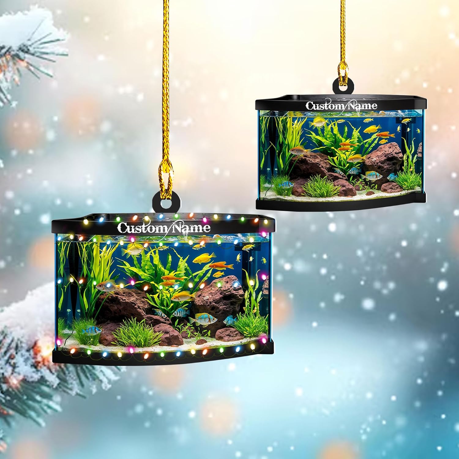 Personalized Aquarium Christmas Ornament, Fish Christmas Ornament, Gift for Fish Lover, Custom Aquarium Christmas Tree Keepsake, Kids First Gift Ideas, Pet Kids Ornament (AFT6)