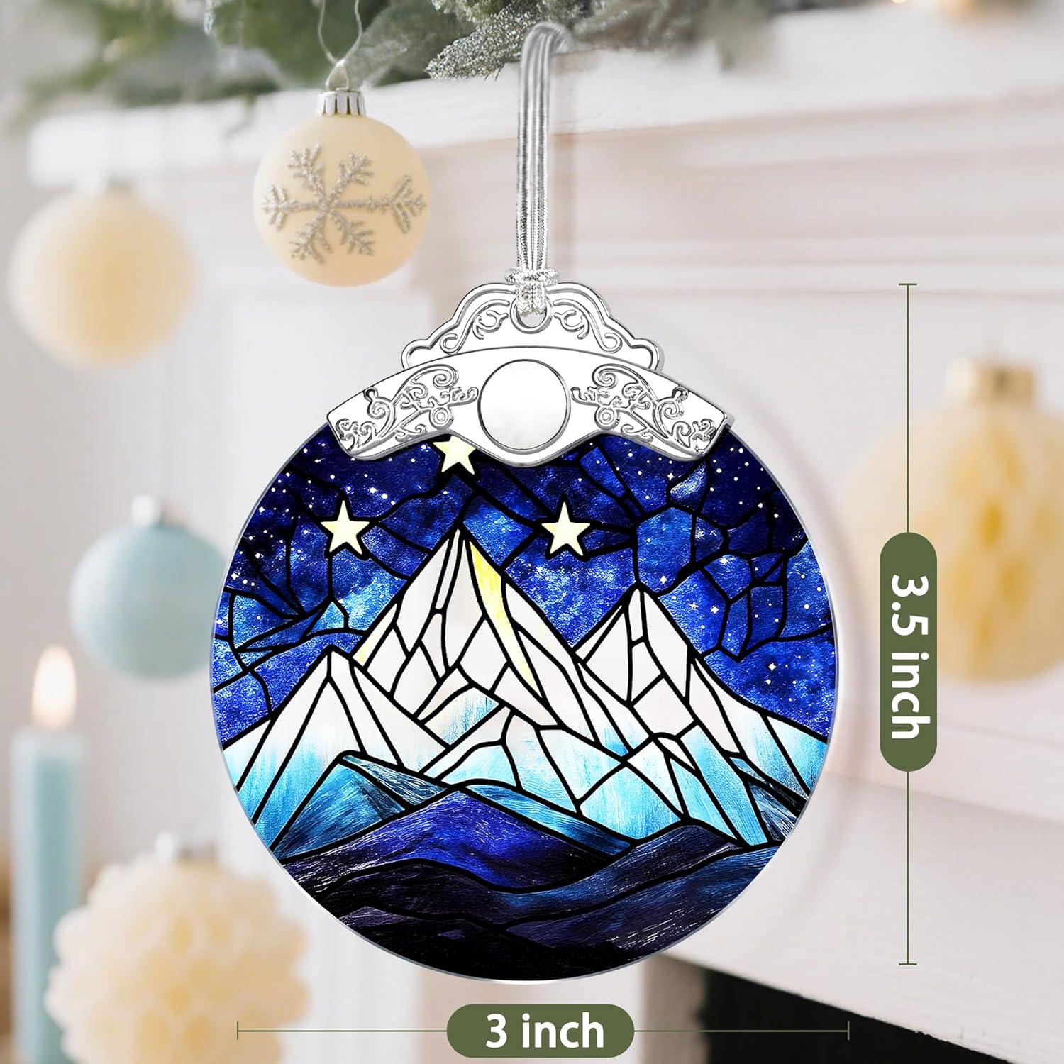 Christmas Ornament, Christmas Tree Ornaments, Keepsake Ornaments, Holiday Decor, Holiday & Xmas Gifts, Gifts for Outdoor Lovers, Mountain Lovers & Nature Lovers - Mountain Nightscape-Theme
