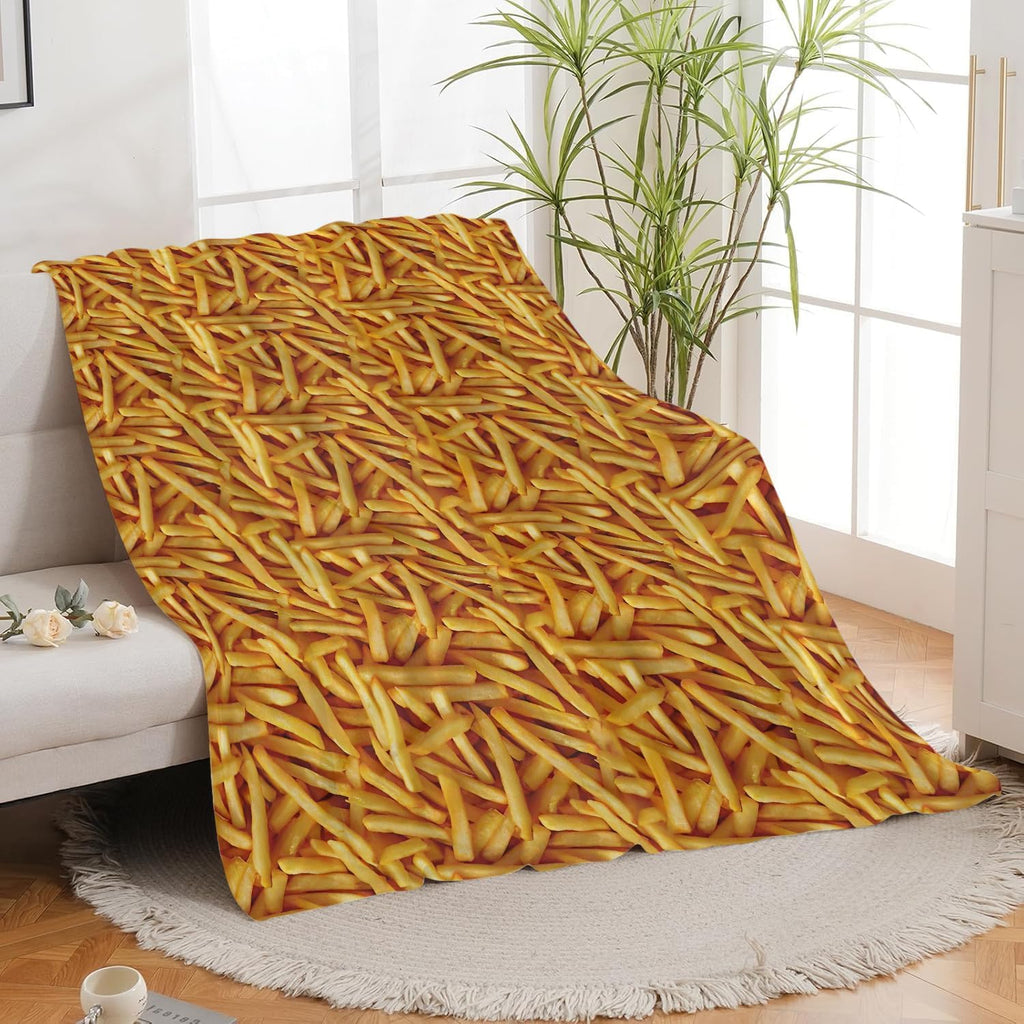 French Fries Blanket French Fries Throw Blanket Fried Food Flannel Stuff Merch Cozy Decor Fleece Plush Fuzzy Warm Soft Lightweight Bedding Gifts for Girls Women Men Boy Couch Sofa 50"X40"