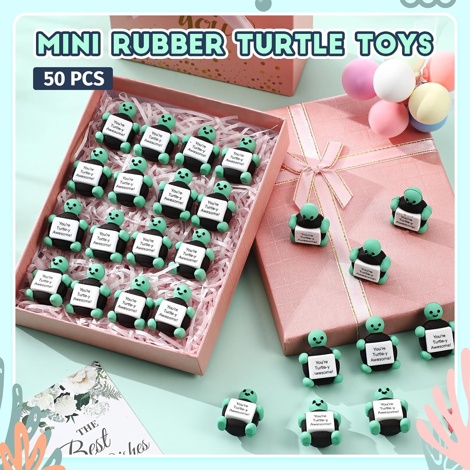 Gejoy 50 Pcs Mini Rubber Turtle Toys Positive Gifts Turtle Figures Decorations and Encouragement Birthday Motivational Gifts for Colleague Staff Teacher