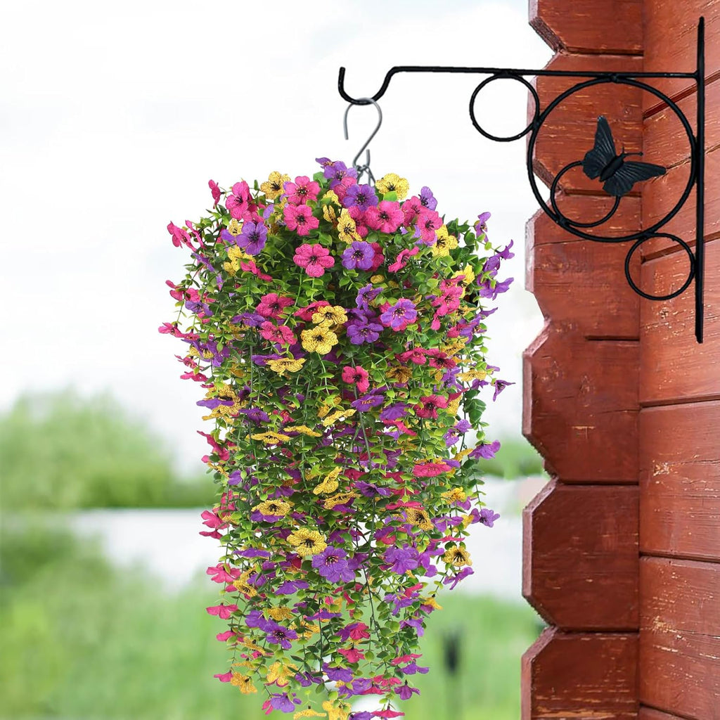 3 PCS Artificial Fake Hanging Flowers Plants for Spring Outdoor Outside Decoration, UV Resistant Faux Plastic Fabric Flower for Garden Porch Patio Balcony Yard Decor（Mix）
