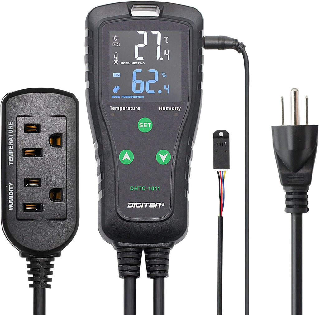 DIGITEN DHTC1011 Humidity and Temperature Controller Plug-in Thermostat Humidistat Outlet Humidity Controller Greenhouse Thermostat Cooling Heating Humidifier Dehumidifier