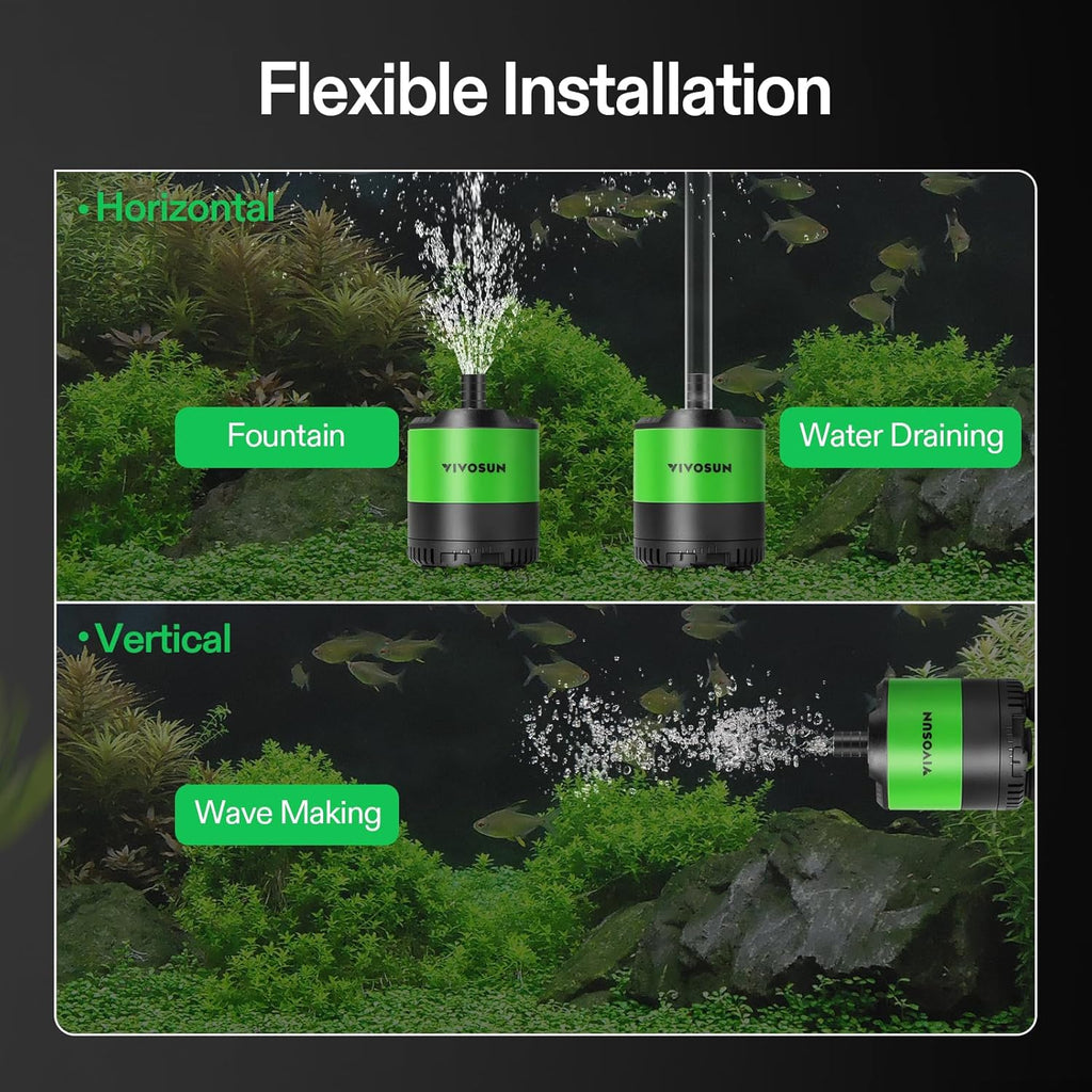 VIVOSUN 660 GPH 35W Submersible Water Pump, with Adjustable Water Flow, 4.9ft Tubing, Additional Ceramic Shaft, and Outlet Adapters, for Fish Tanks, Aquariums, Hydroponics, Fountains