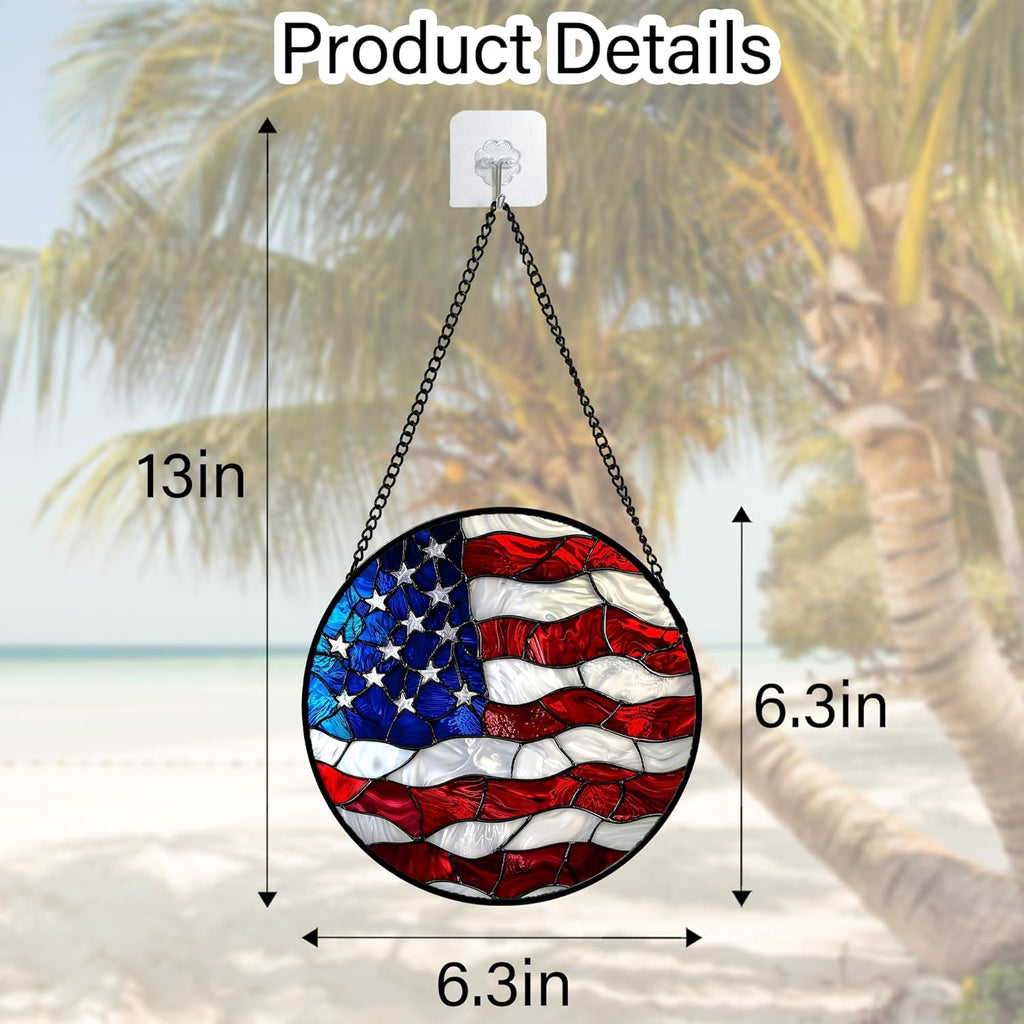 Stained Glass Window Hanging, Blue, White Red National Flag Pattern Sun Catchers Diamond Glass Panel Window Hangings Decor for Birthday Gifts for Women, Men, and Mom 6.3x6.3 in