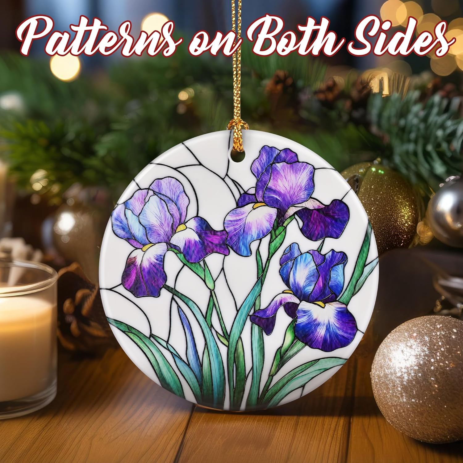 Christmas Ornaments, Dodosky 2.8in Ceramic Iris Flower Ornament, Xmas Decor, Christmas Tree Ornaments, Xmas Decorations for Tree, Holiday Ornament, Iris Flower Gifts, Gifts for Women, Mom, Grandma