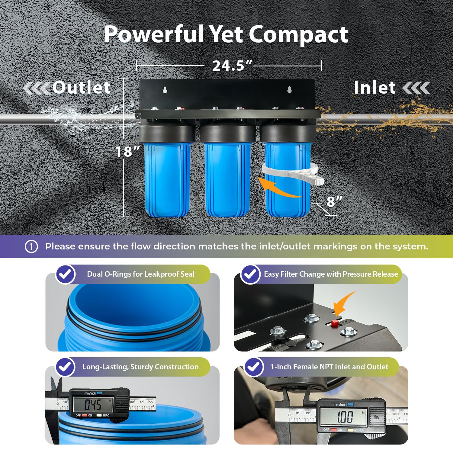 iSpring Ultimate Protection Whole House Water Filter System, Reduces Heavy Metals, Scale, Chlorine, Chloramine, Hydrogen Sulfide, 3-Stage Filtration, 1" Inlet/Outlet, Model: WGB31B-KDS
