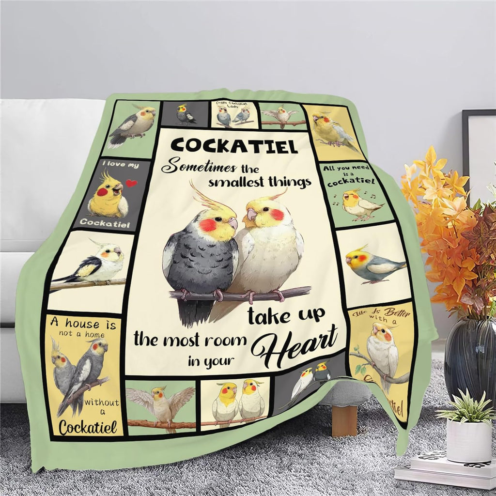 Parrot Bird Throw Blanket Cute Cockatiel Stuff Gifts for Kids Girls Boys Adults Women Men Soft Cozy Warm Plush Fluffy Fuzzy Fleece Blanket Decor 50''X60''