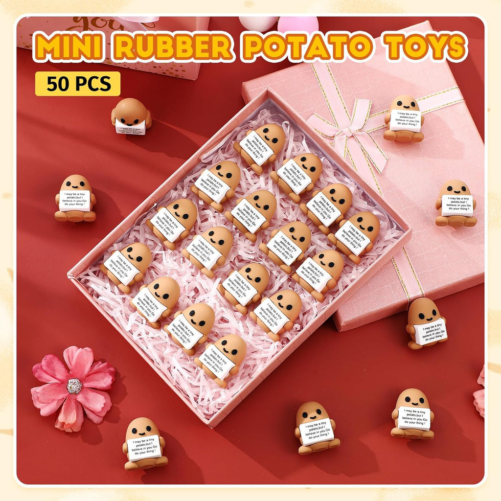 Gejoy 50 Pcs Mini Rubber Potato Toys Positive Gifts Potato Figures Decorations and Encouragement Birthday Motivational Gifts for Colleague Staff Teacher