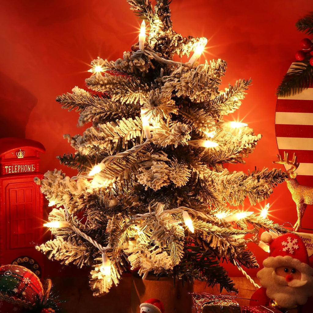 Mini Christmas Lights String Warm White Vintage Short Strand String Lights, Clear Bulbs Wire Fit Light up Christmas Decorations(20 Bulbs Connectable,5ft,White)