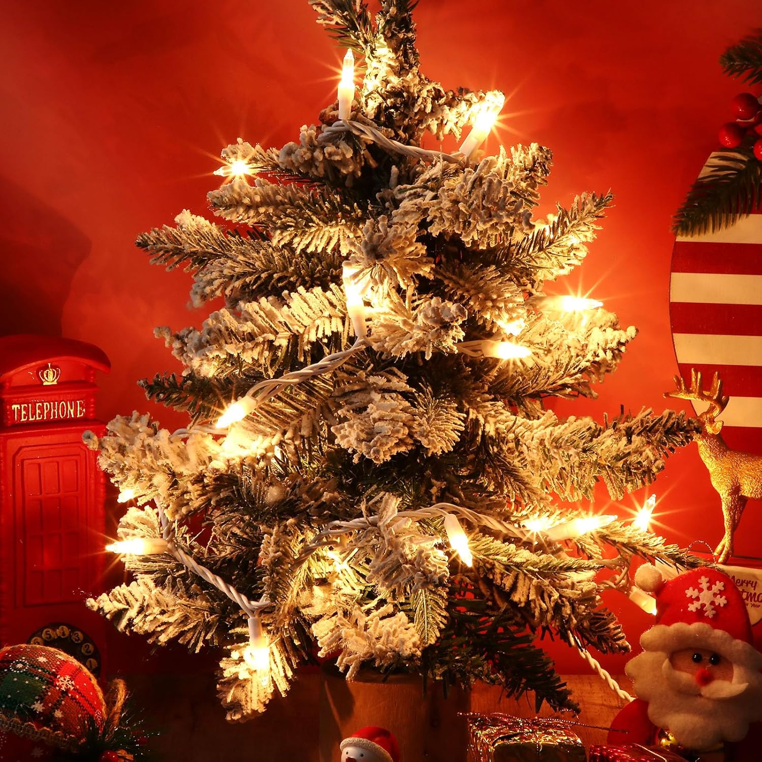 Mini Christmas Lights String Warm White Vintage Short Strand String Lights, Clear Bulbs Wire Fit Light up Christmas Decorations(20 Bulbs Connectable,5ft,White)