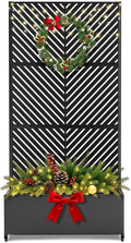 FENCY Metal Planter Box with Diamond Lattice Trellis Planter Box for Climbing Plants/Vines, Galvanized Raised Garden Bed On Wheels, Garden Bed with Trellis(73"x35" White)