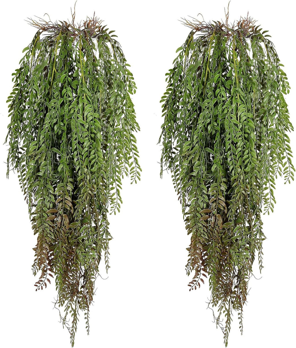 RECUTMS 2 Pcs Fake Plants Hanging Artificial Hanging Plants Faux Ivy Vine Leaves Faux Plants Wall Greenery Home Garden Wedding Party Indoor Outdoor Decorations(Green Brown)