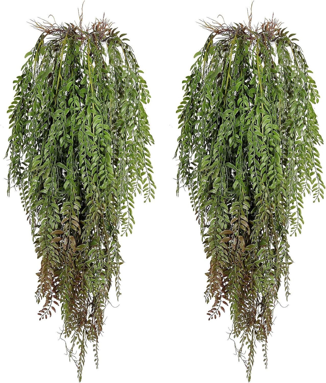 RECUTMS 2 Pcs Fake Plants Hanging Artificial Hanging Plants Faux Ivy Vine Leaves Faux Plants Wall Greenery Home Garden Wedding Party Indoor Outdoor Decorations(Green Brown)