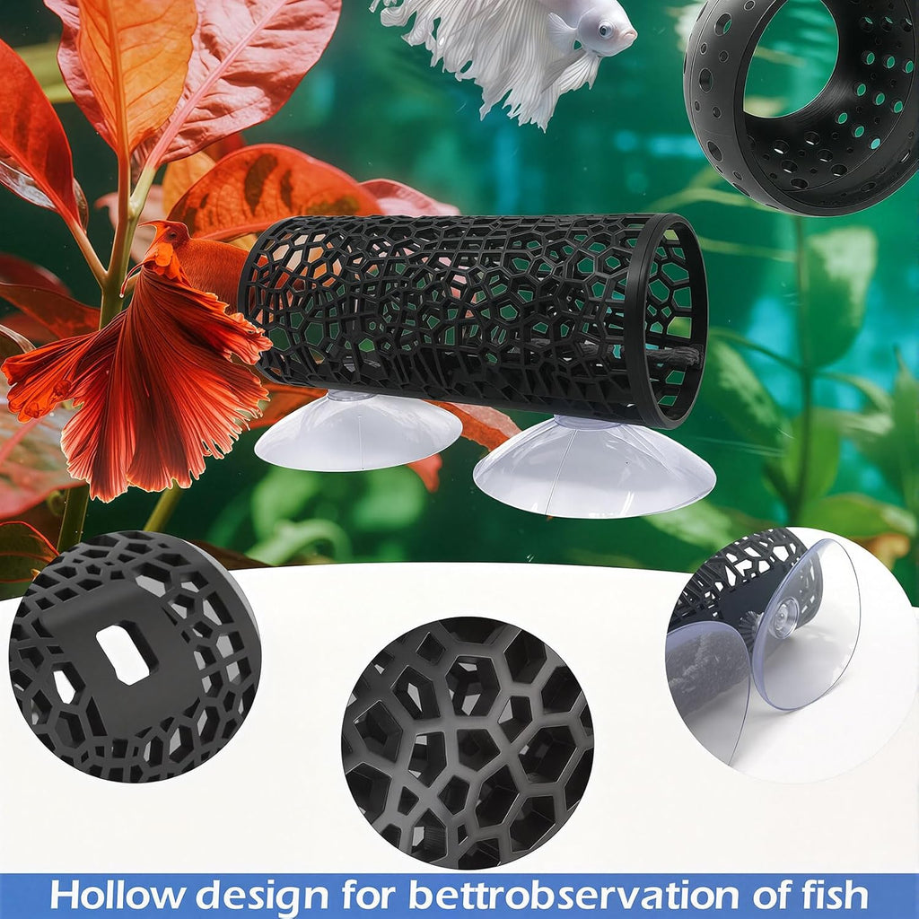 2 PCS Betta Fish Tunnel Hammock & Shrimp Cave Aquarium Decor, Betta Tunnel Black Hideout Tube for Small Fish, Shrimp, Guppy Hiding & Resting (Black)