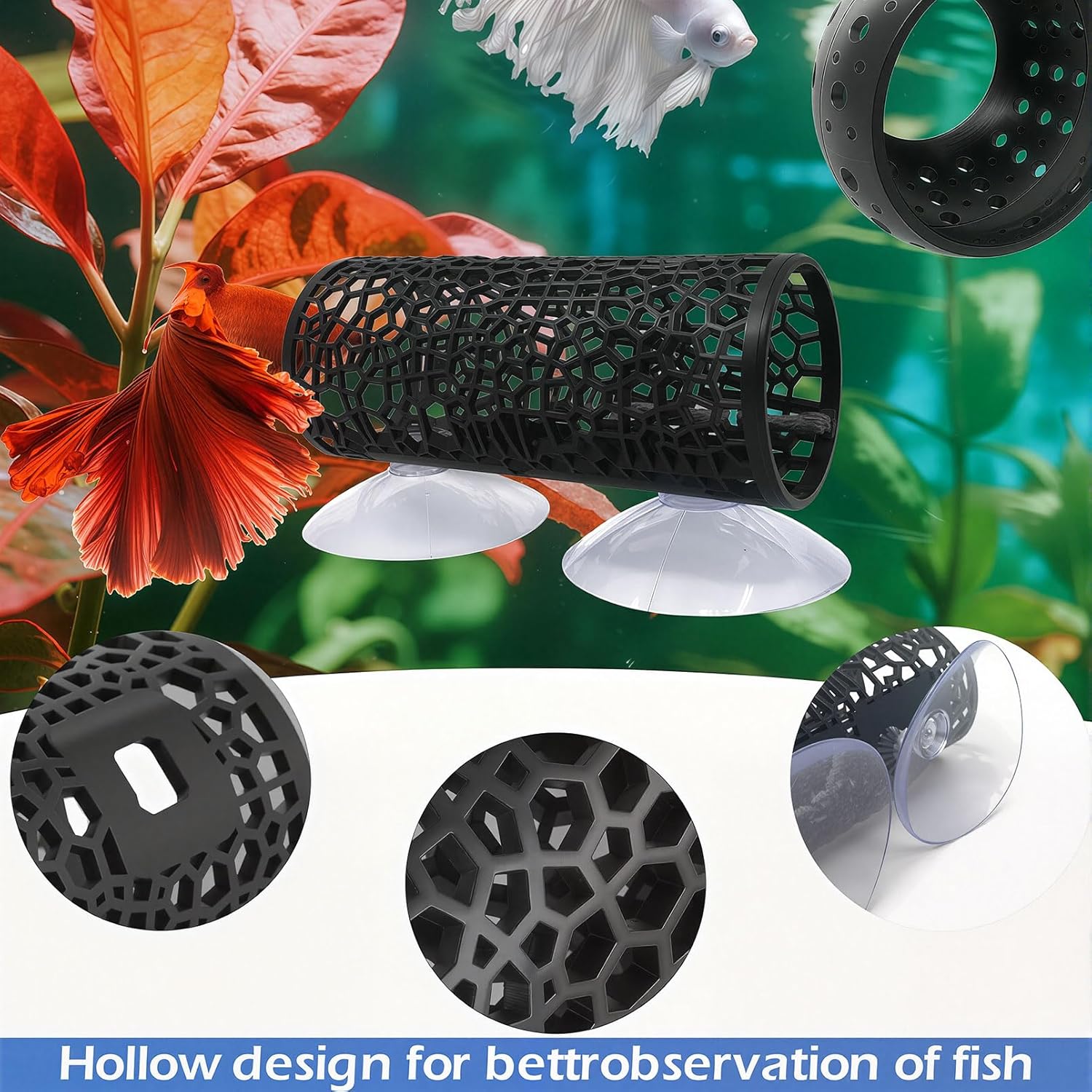 2 PCS Betta Fish Tunnel Hammock & Shrimp Cave Aquarium Decor, Betta Tunnel Black Hideout Tube for Small Fish, Shrimp, Guppy Hiding & Resting (Black)