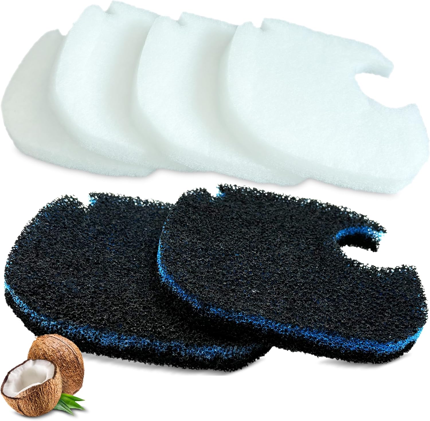 6 Pack Replacement Cotton White Floss and Activated Carbon Sponge Bio Filter Pads Refill for AMOSIJOY Aquarium Canister Filter, Compatible with PONDFORSE Canister Filter (Small for 172/225/265GPH)