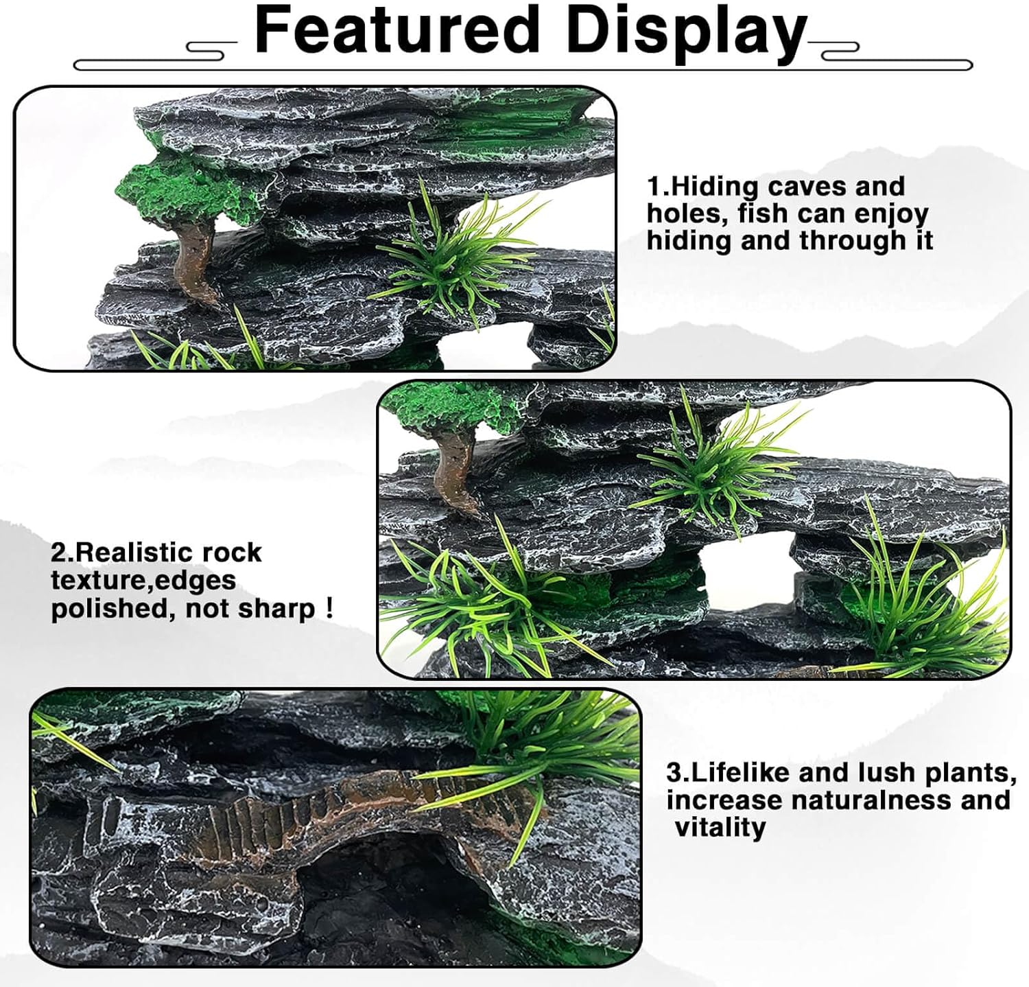 Aquarium Mountain View Stone Ornament Tree Rock Cave Aquarium Decorations for Fish Tank Decorations for Small Fish Tank - 7.5 Inches Long