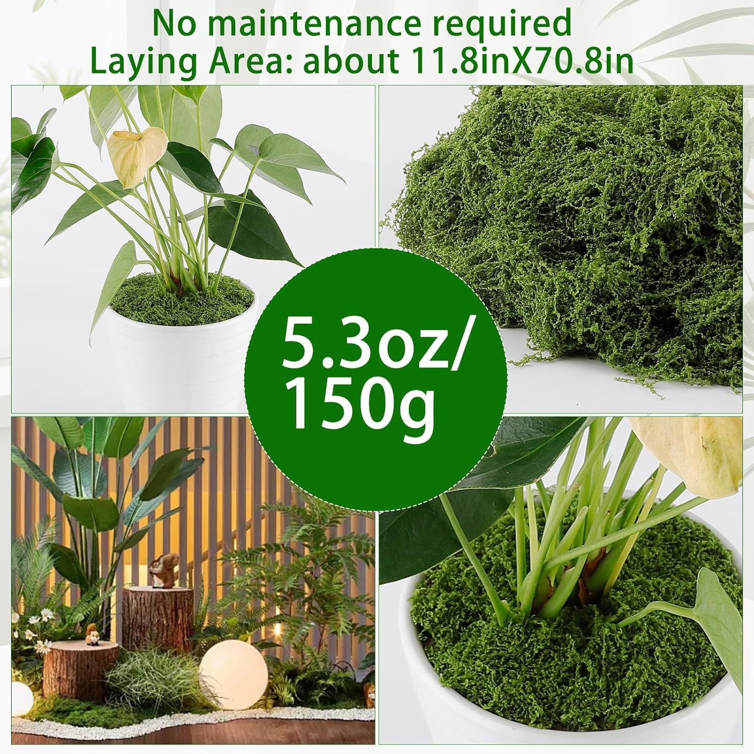Yomirduy Artificial Moss for Crafts, 5.3OZ Fake Green Moss for Potted Plants, Faux Moss Decor for DIY Decorative, Walls,Table Centerpieces Decor Fairy Garden Model Making (150g)