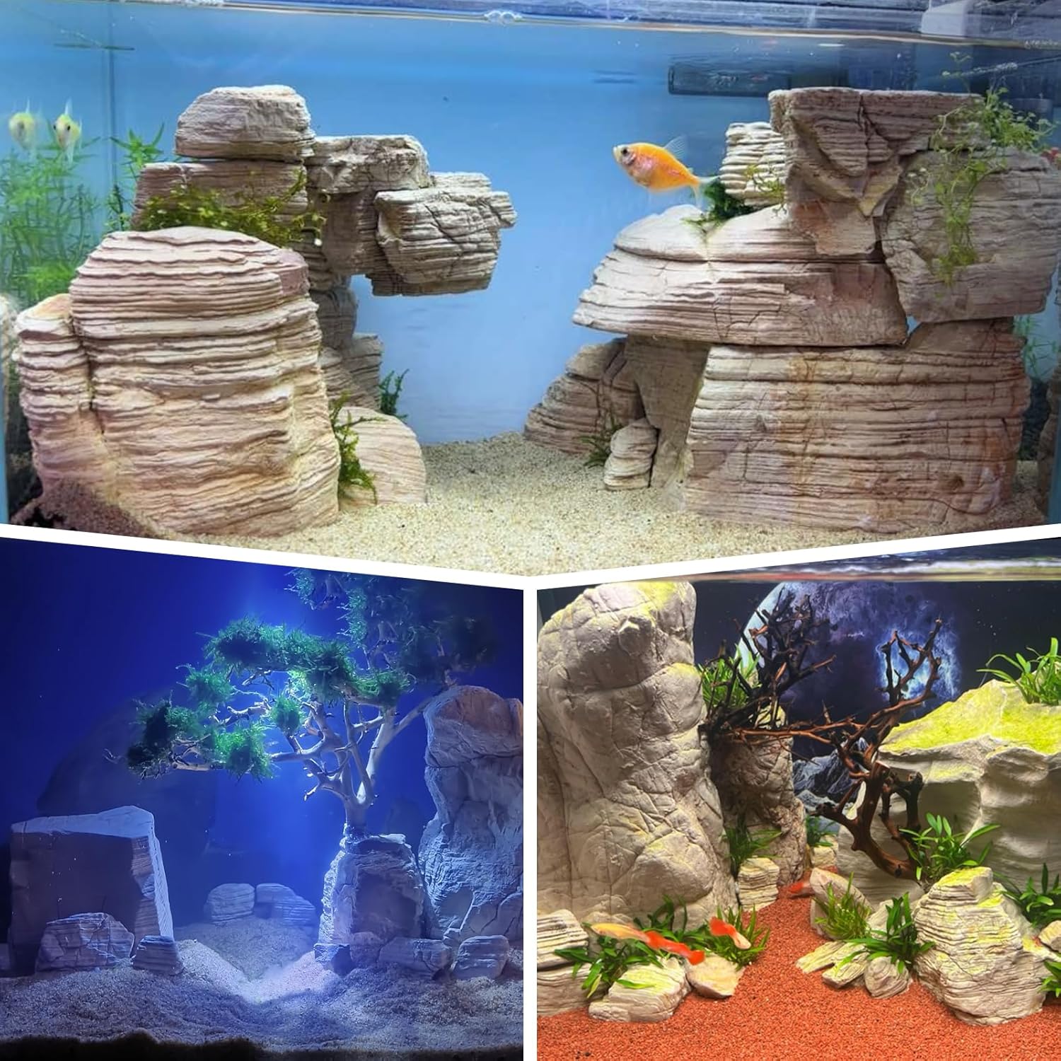 Aquarium Stone Rock 20lb Fish Tank Stone 2-8inch for Aquarium Landscaping, Terrariums, Vivarium Enclosures, Miniature and Fairy Gardens-7-8Pcs