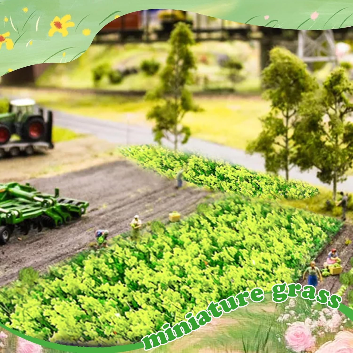 Warmtree Hand Torn Model Grass Tufts Flower Cluster for Miniature Scenery Applicable for N & HO Scale for Train Layouts,Diorama Supplies,and Architectural Models (Yellow)