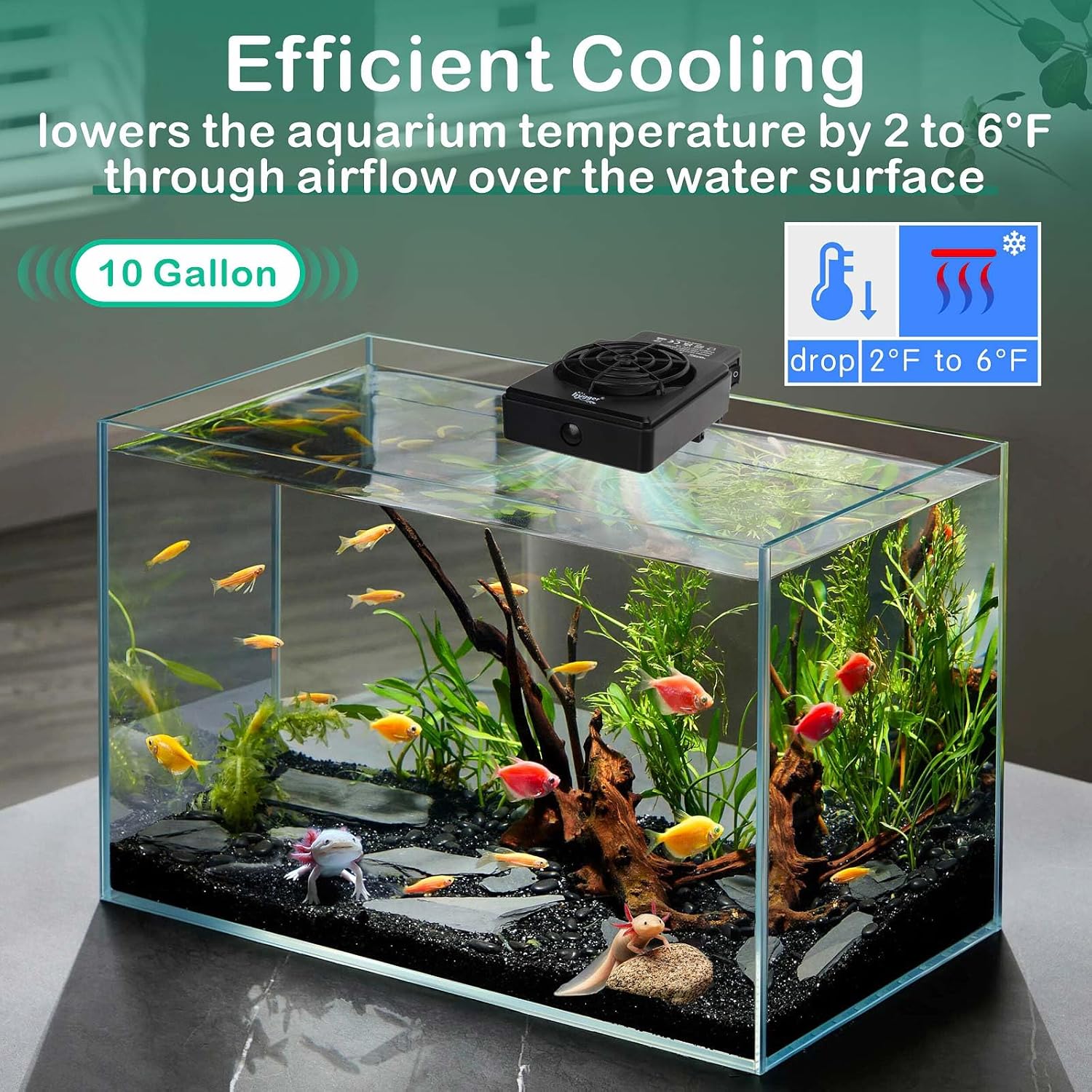 hygger Adjustable Speed Aquarium Cooling Fan, Quiet Fish Tank Cooler with Timer Water Chiller for Axolotl Tank Accessories 1 Fan