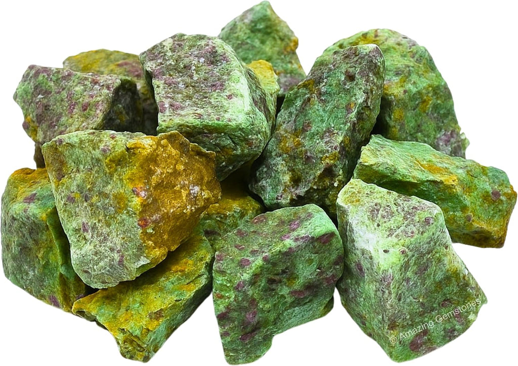 Amazing Gemstone 2 Pieces Ruby Fuchsite Raw Crystals and Healing Stones, Natural Rocks for Tumbling and DIY Raw Stones and Crystals