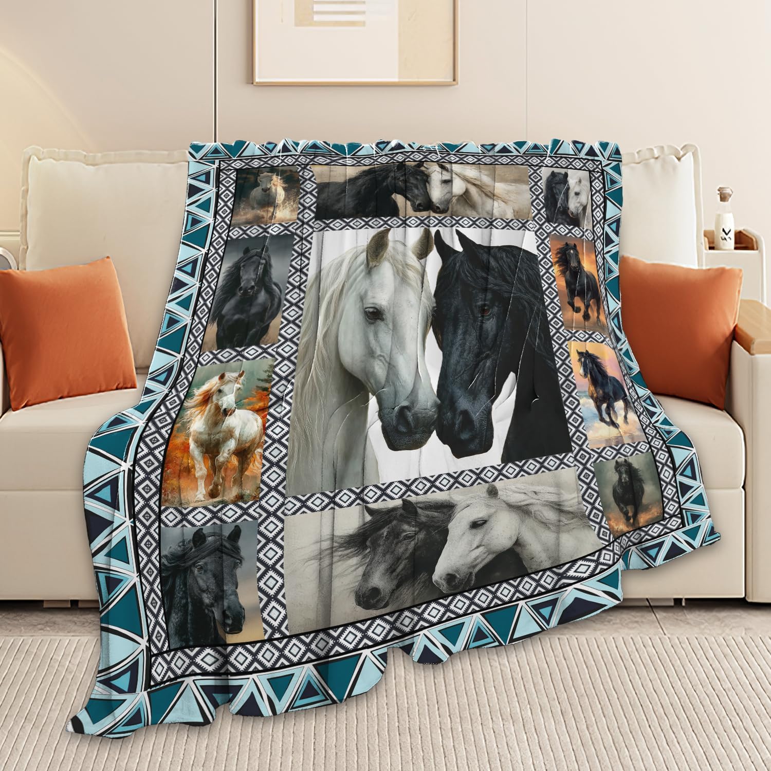 Horse Throw Blanket Horse Stuff Gifts for Kids Girls Boys Adults Women Men Soft Cozy Warm Plush Fluffy Fuzzy Fleece Blanket Decor 50''X60''