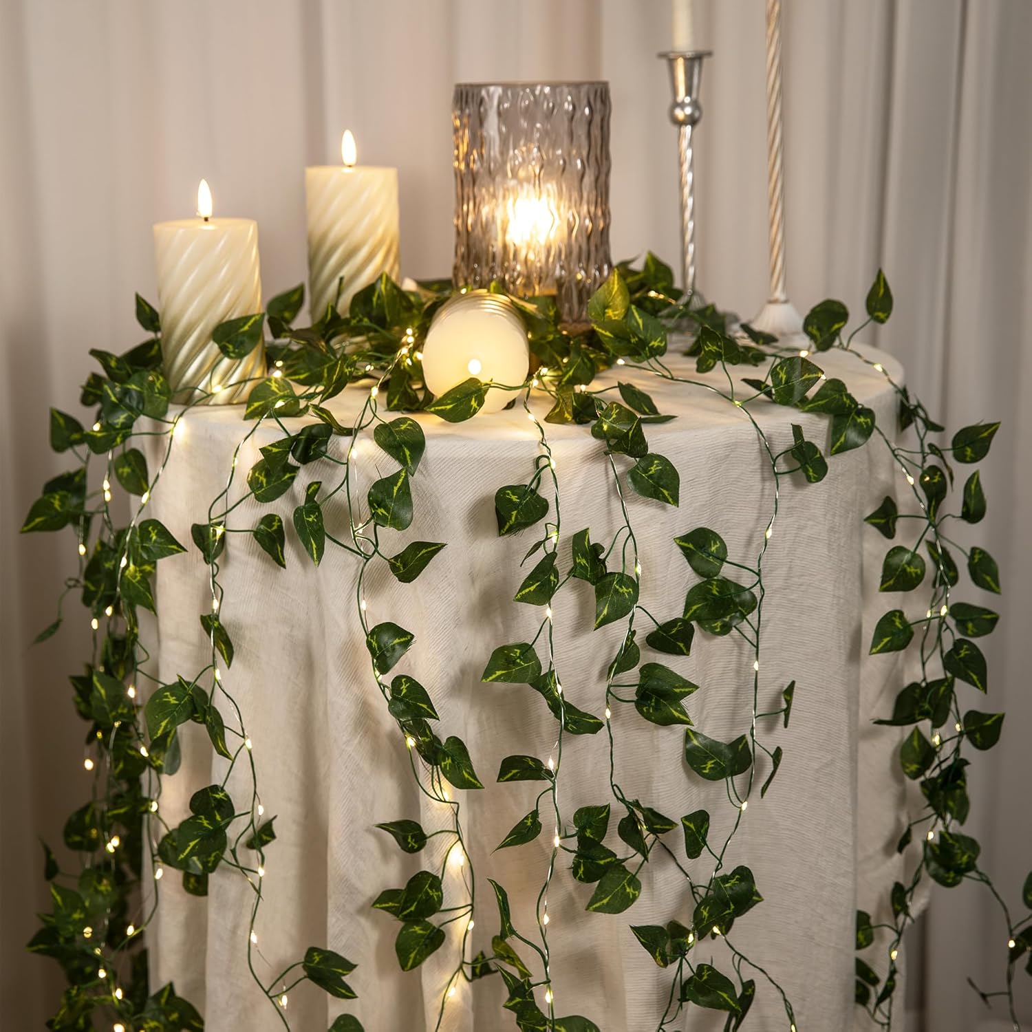 33 Ft Vine with Pothos String Lights Battery Operated, 8 Flashing Model Waterproof 100 LEDs Artifical Ivy Leaves Vine String Light for Garland Bedroom Wedding Party Holiday Patio Decor