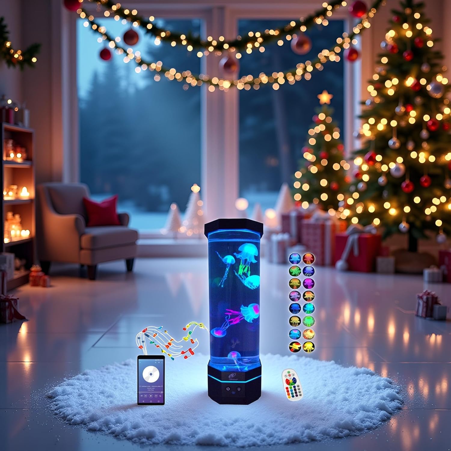 Lightahead LED Sensory Jellyfish Aquarium Lamp with Bluetooth Speaker and Color Changing Light Effects. Majestic and Standing Tall at 12 Inches! Medium (12 Inches Tall)