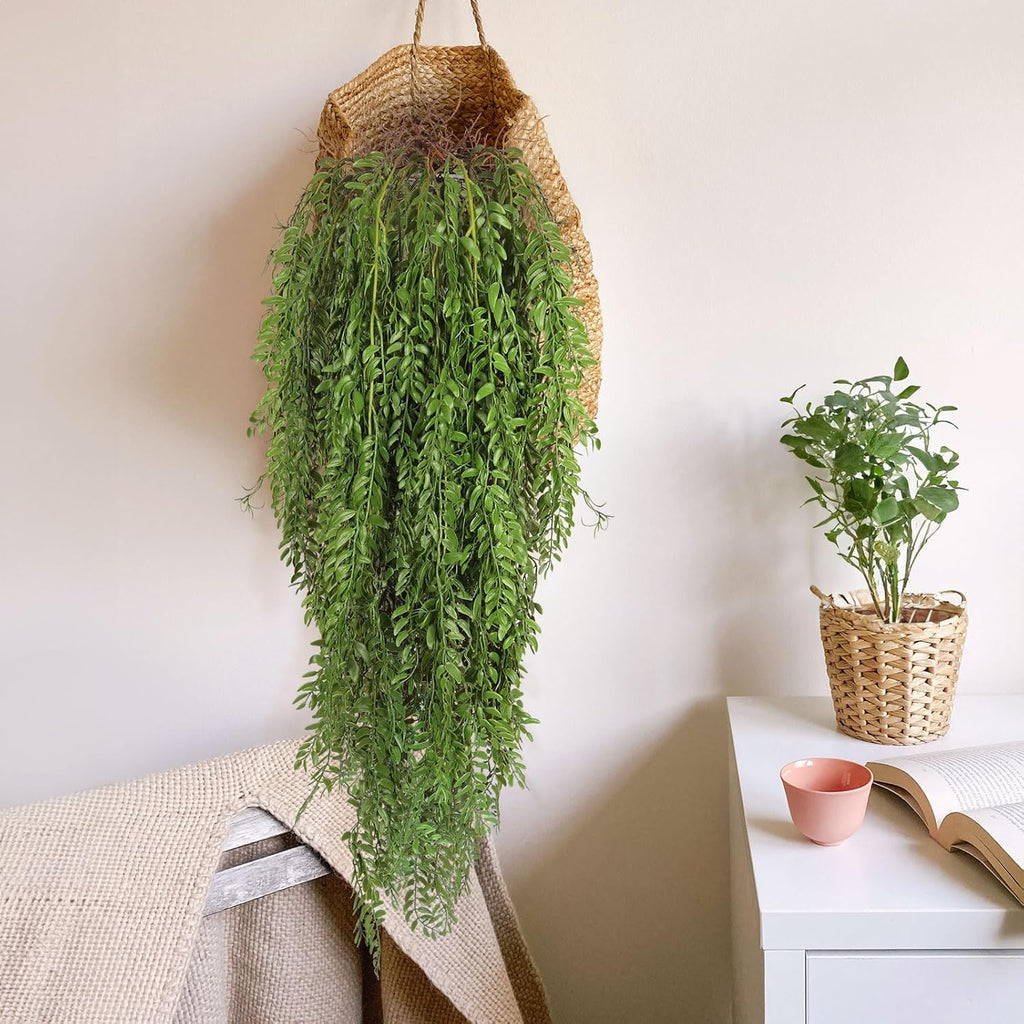 RECUTMS 2 Pcs Hanging Fake Plants Faux Ferns Ivy Willow Vine Leaves Wall Greenery Artificial Vine UV Resistant Plastic Home Garden Wedding Party Indoor Outdoor Decorations(Green)
