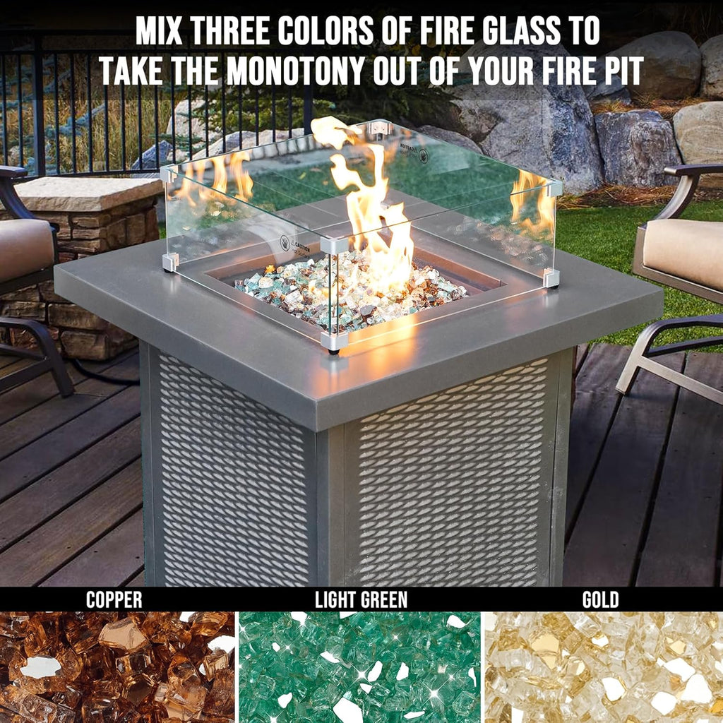 Skyflame 10-Pound Blended Fire Glass for Decorating Fire Pit Fireplace Landscaping - 1/2 Inch Reflective Tempered Fireglass Gold, Light Green, Copper
