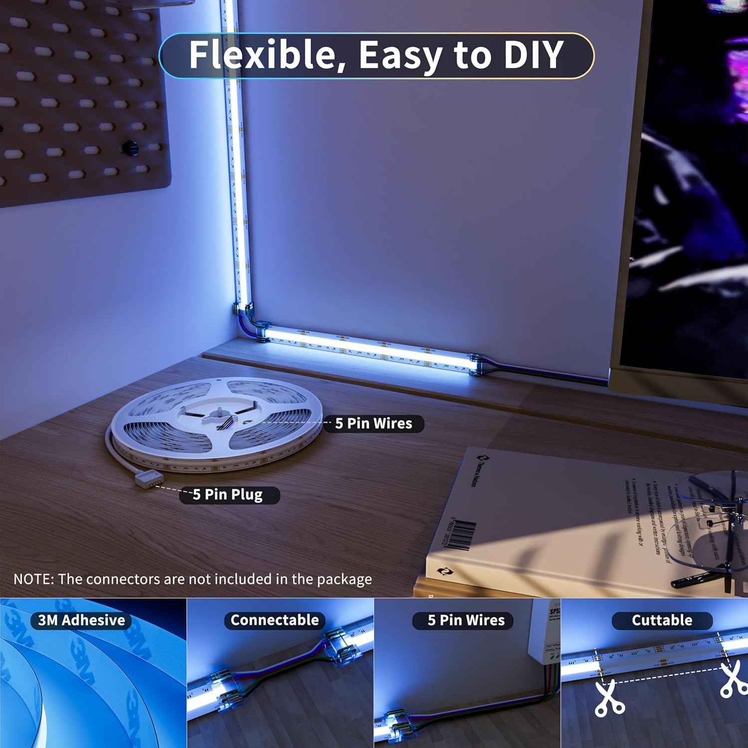PAUTIX RGBW 6000K COB LED Strip Light 20ft/6.1m,UL Listed 24V Color Changing Tape Lights with 896LEDs/m Multicolor Flexible for TV,Bedroom,Party DIY Decoration(Power Supply & Controller Not Included)