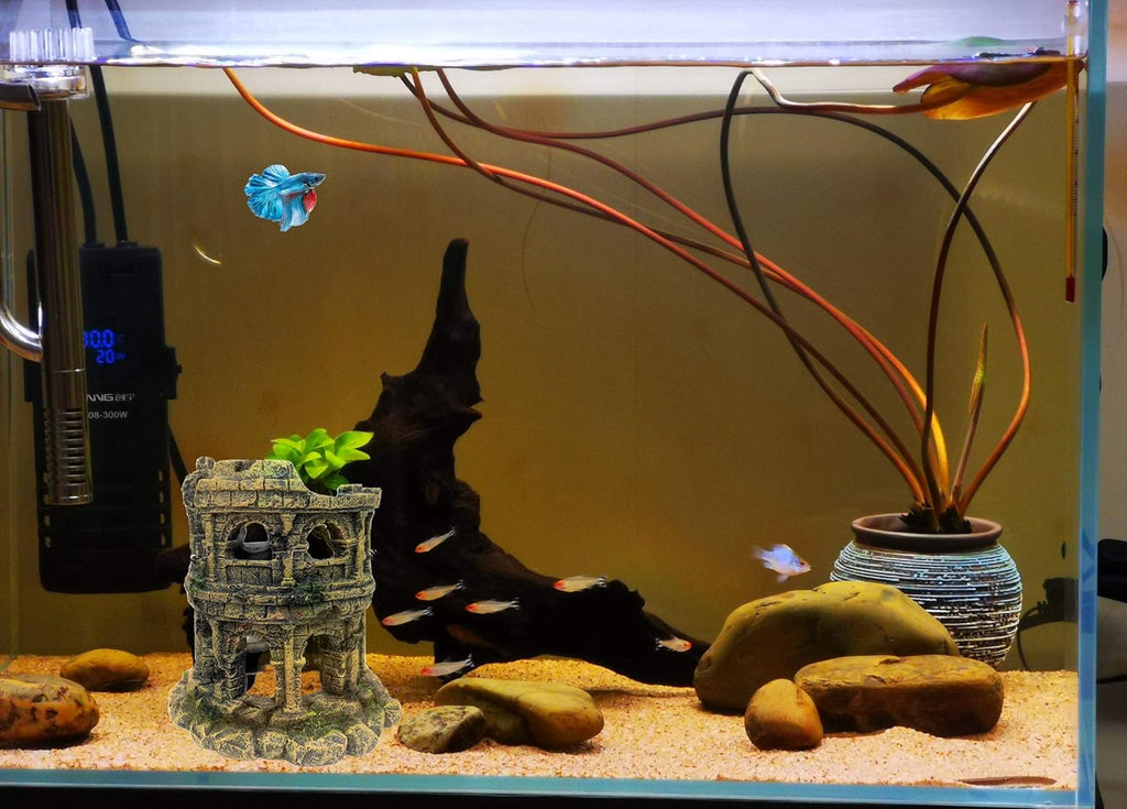 M2cbridge Antique Roman Column Ruins European Castle Aquarium Decorations Fish Tank Hideout Rocks (Roman Column Round)