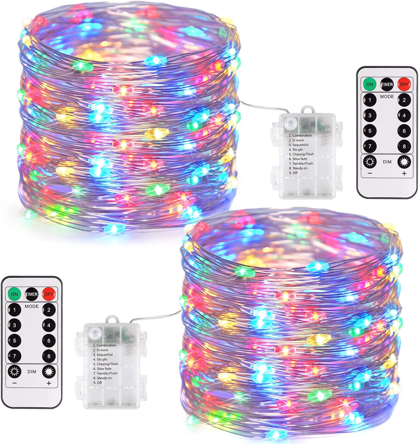 JMEXSUSS 2 Pack Multicolor Fairy Lights Battery Operated, Total 400 LED 132ft Multicolor String Lights with Remote, 8 Modes Christmas Fairy Lights for Bedroom Patio Garden Deck Christmas Decorations