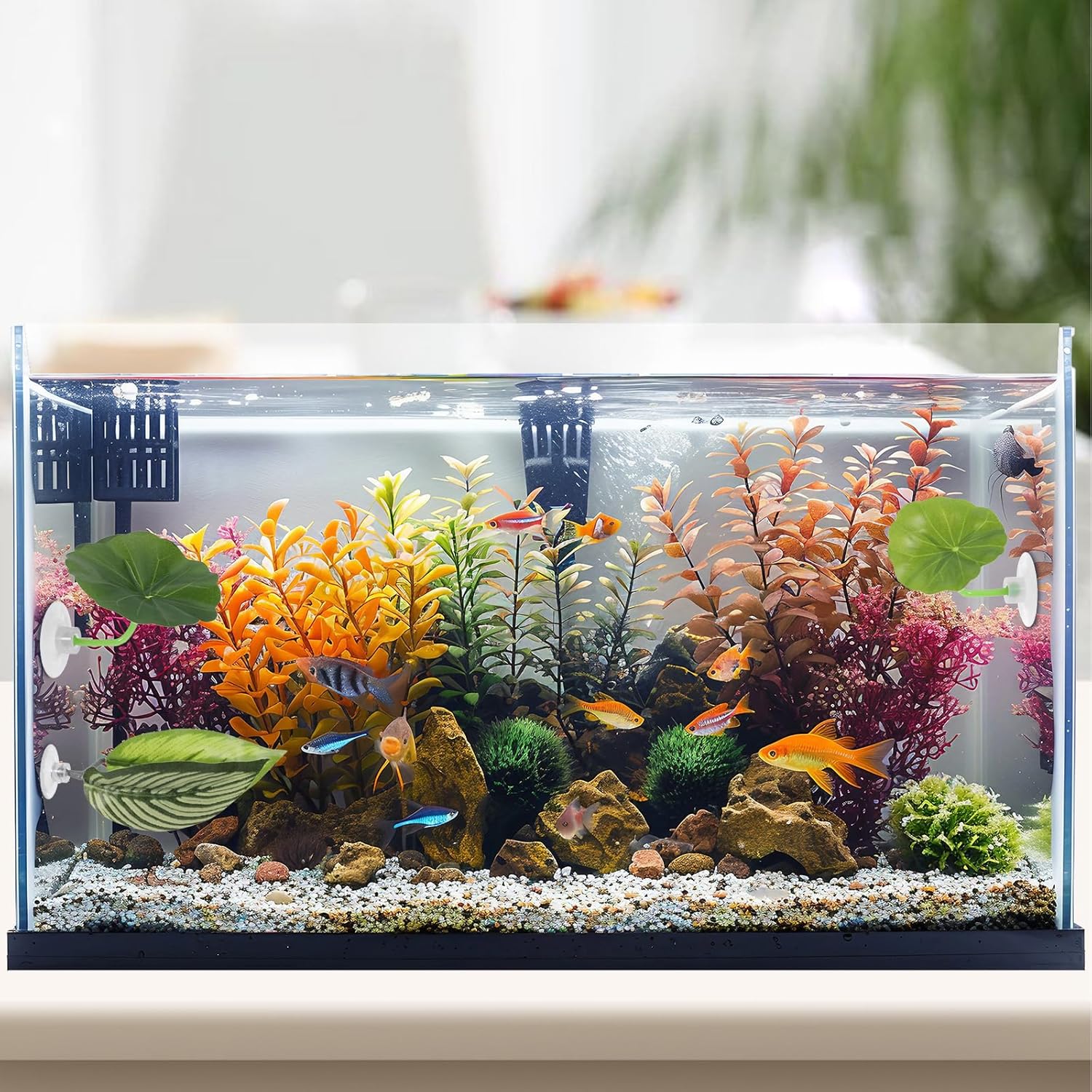 5 PCS Betta Leaf Hammock with Suction Cup and Clear Fish Tunnel, Plastic Adjustable Betta Bed Aquarium Hideout Resting Spot Small Toys Fish Tank Decorations Accessories