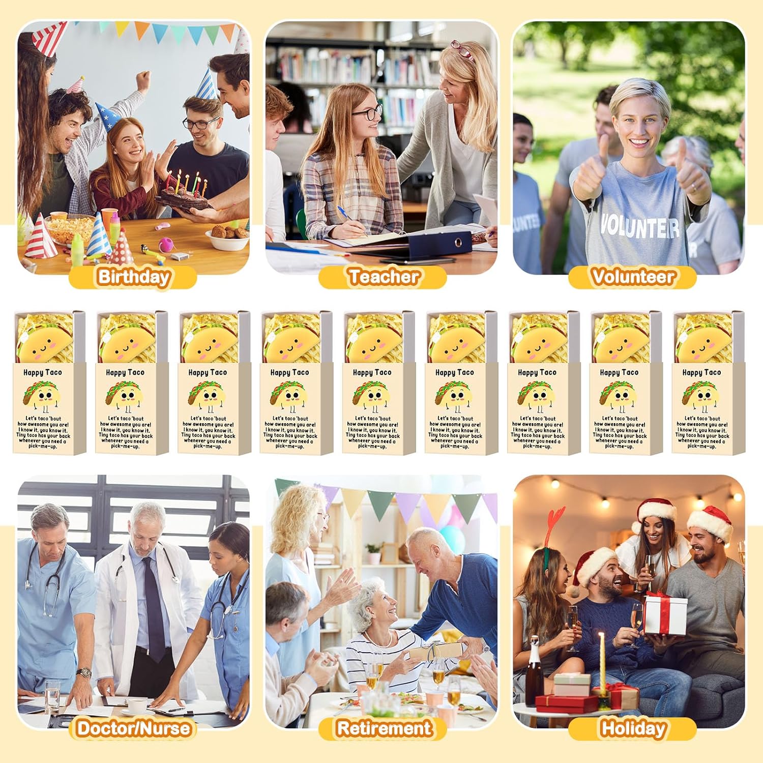 Wettarn 24 Sets Taco Appreciation Gifts Cute Stress Balls with Support Gift Boxes Inspirational Party Favors for Employee Coworker Friends Office Positive Relief Toys