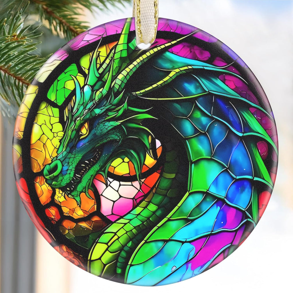 Dragon 2025 Ceramic Christmas Ornaments - Christmas Tree Ornament, Round, Holiday Tree Decor, Gift Idea for Men
