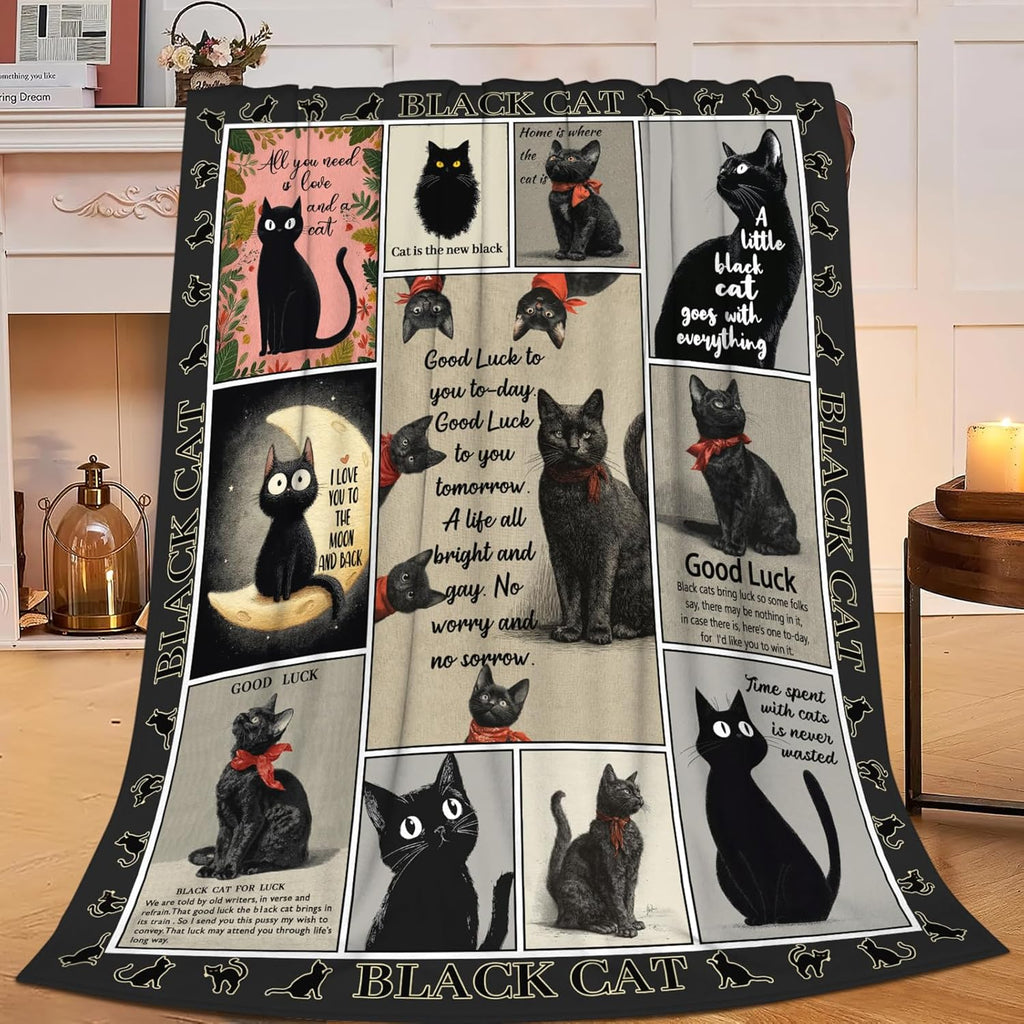 Black Cat Throw Blanket Black Cat Stuff Gifts for Kids Girls Boys Adults Women Men Soft Cozy Warm Plush Fluffy Fuzzy Fleece Blanket Decor 50''X60''