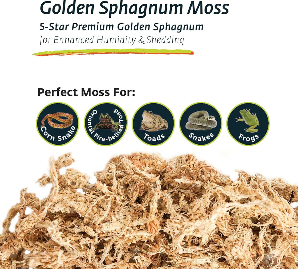 Galápagos (05203) 5-Star Golden Sphagnum Moss | Long-Fiber Snake Bedding, Reptile Substrate & Terrarium Moss for Frogs, Toads, Carnivorous Plants, Leopard Geckos, Snakes, and Amphibians, 1/3 Pound