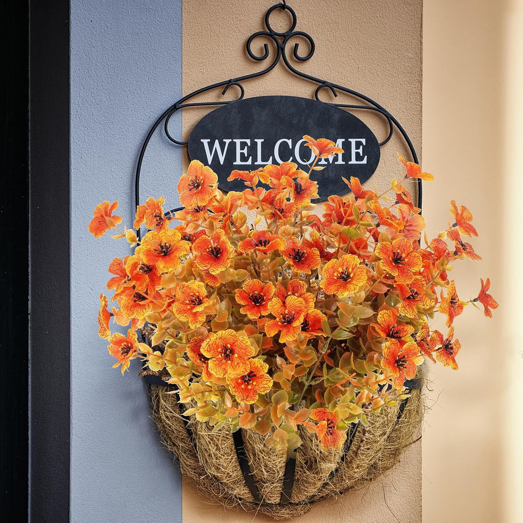 12 Bundles Artificial Fall Flowers Fake Plastic Plants Indoor Outside Hanging Planter No Fade Faux Autumn Plants Thanksgiving Home Garden Fireplace Décor (Fall with Flowers)
