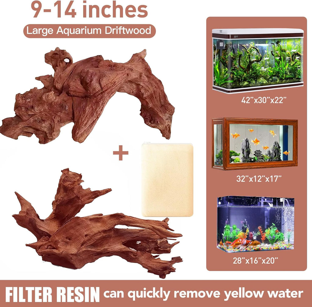 Coral Driftwood for Aquarium Decorations Fish Tank Decor, with Filter Resin Purifying Driftwood Tannins, Odor Eliminator for Crystal Clear Water