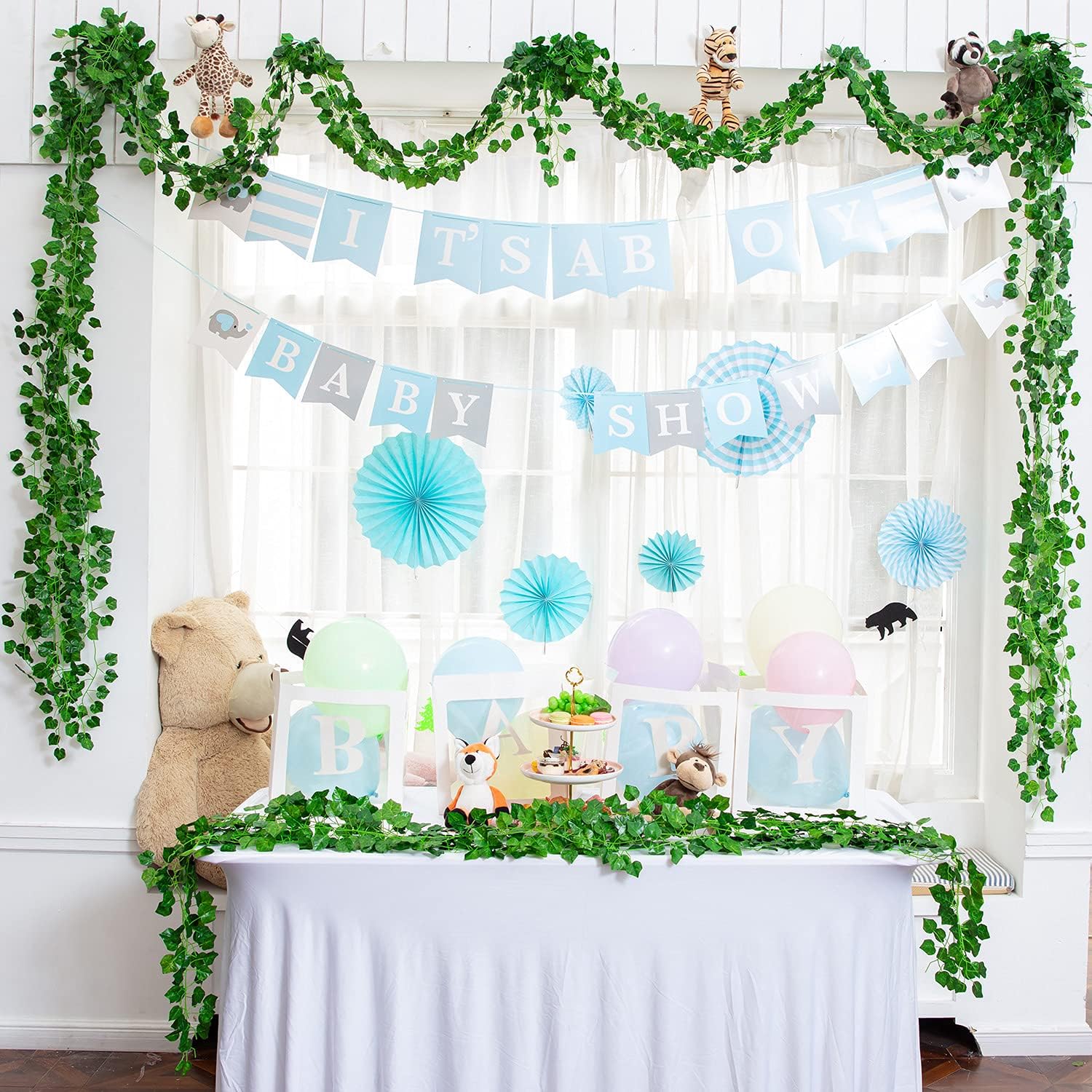 Naidiler 12 Pcs Green Garland Greenery Vines for Wedding Decorations, Rustic Theme Jungle Forest and Boho Shower Party Decorations, Hanging Leaf Garlands for Outdoor Garden Party Décor