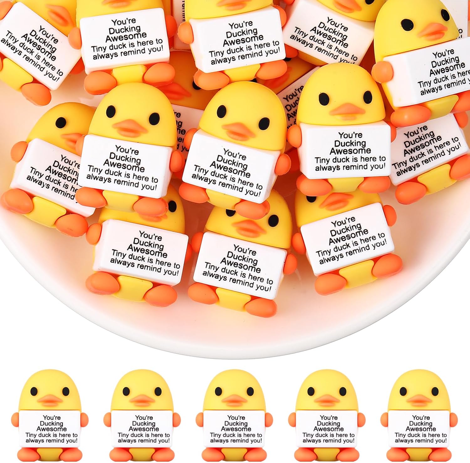 Gejoy 50 Pcs Mini Rubber Duck Toys Positive Gifts Duck Figures Decorations and Encouragement Birthday Motivational Gifts for Colleague Staff Teacher