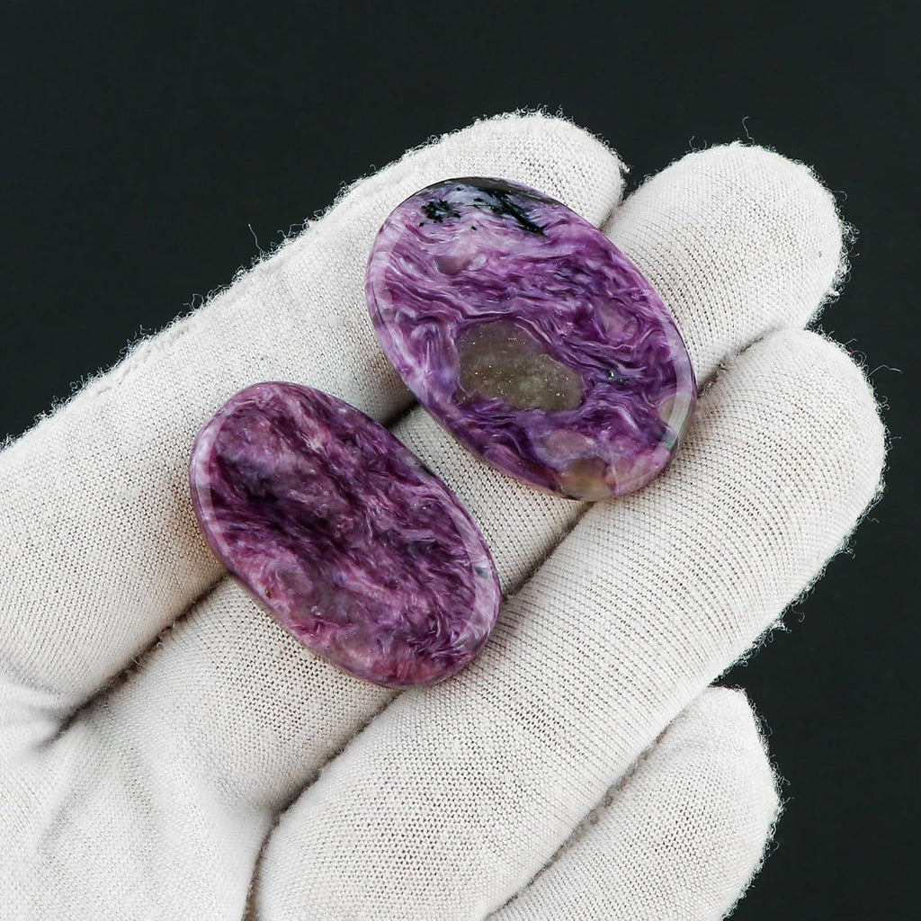 CRYSTALIS Wholesale 2pcs Natural Charoite Loose Gemstone Bulk Cabochons Jewelry Making Supply, Chakra Healing Polished Stones, Wire Wrapping, DIY, Gem Collection