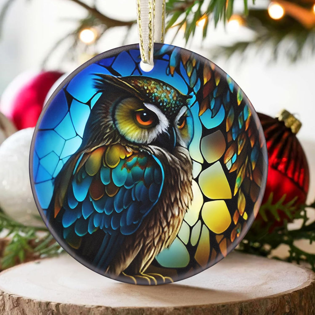 2025 Christmas Ornament - Christmas Tree Decoration, Round Ceramic Holiday Decor - Gift Idea for Friends, Exchange - Owl Theme