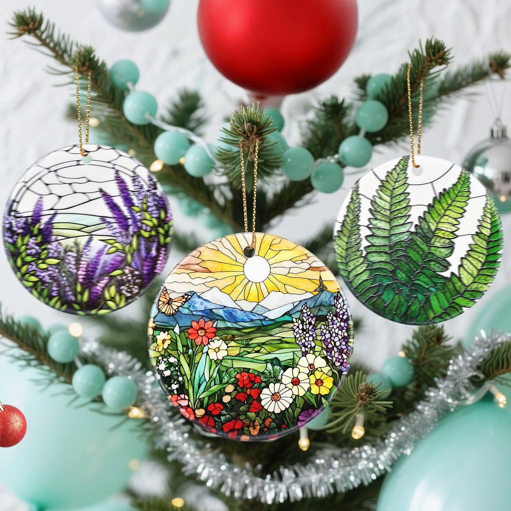 Christmas Ornaments, Dodosky 2.8in Ceramic Wildflower Ornament, Xmas Decor, Christmas Tree Ornaments, Xmas Decorations for Tree, Holiday Ornament, Flower Lovers Gifts, Gifts for Women, Mom, Grandma