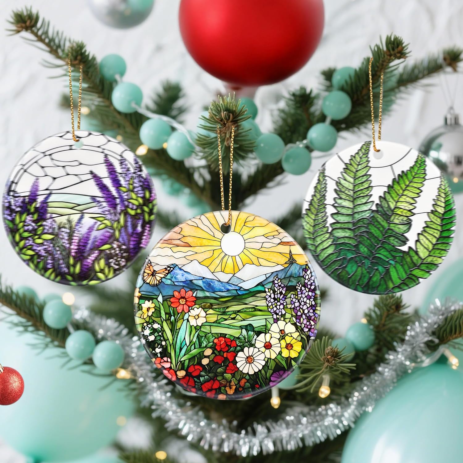 Christmas Ornaments, Dodosky 2.8in Ceramic Wildflower Ornament, Xmas Decor, Christmas Tree Ornaments, Xmas Decorations for Tree, Holiday Ornament, Flower Lovers Gifts, Gifts for Women, Mom, Grandma